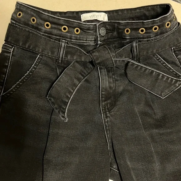 Vervet 29 Black Erika Stretch Mom Jeans | High Waist | Distressed | Tie Waist - Picture 10 of 16